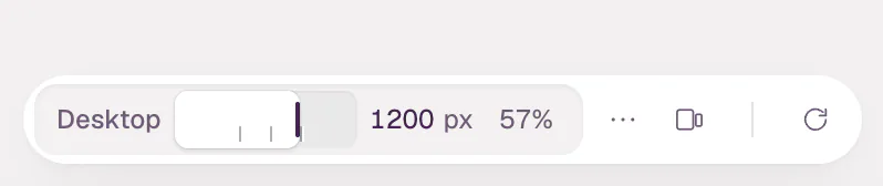The preview controls: the breakpoint name with a width ruler, the Breakpoints menu and the Mobile peek button.